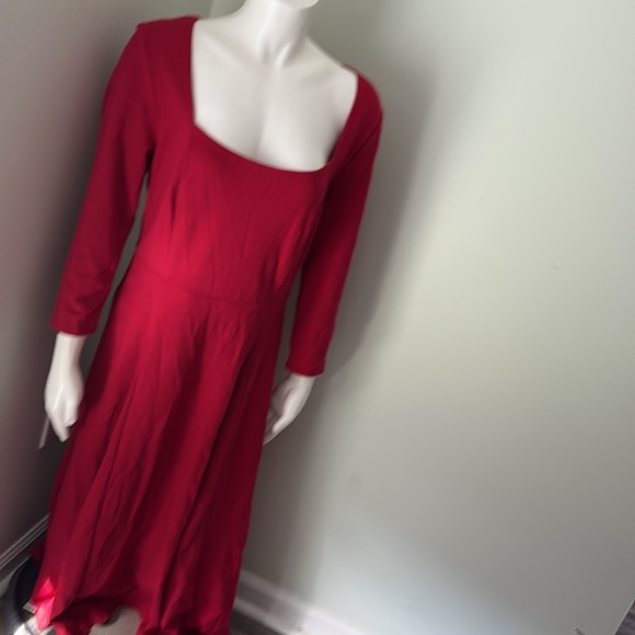ANTHROPOLOGIE Maeve red square neck long sleeve midi dress large - Picture 3 of 6